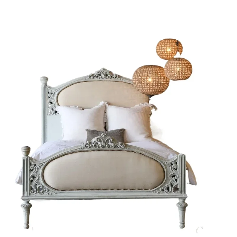 

American French retro solid wood bed, European carved antique princess , British design bedroom children's bed