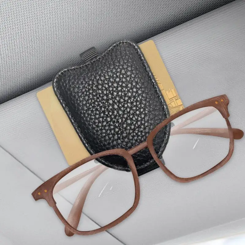 Car Sunglass Holder Car Business Card Holder Sunglasses Holders For Car Sun Visor Magnetic Leather Glasses Eyeglass Hanger Clip