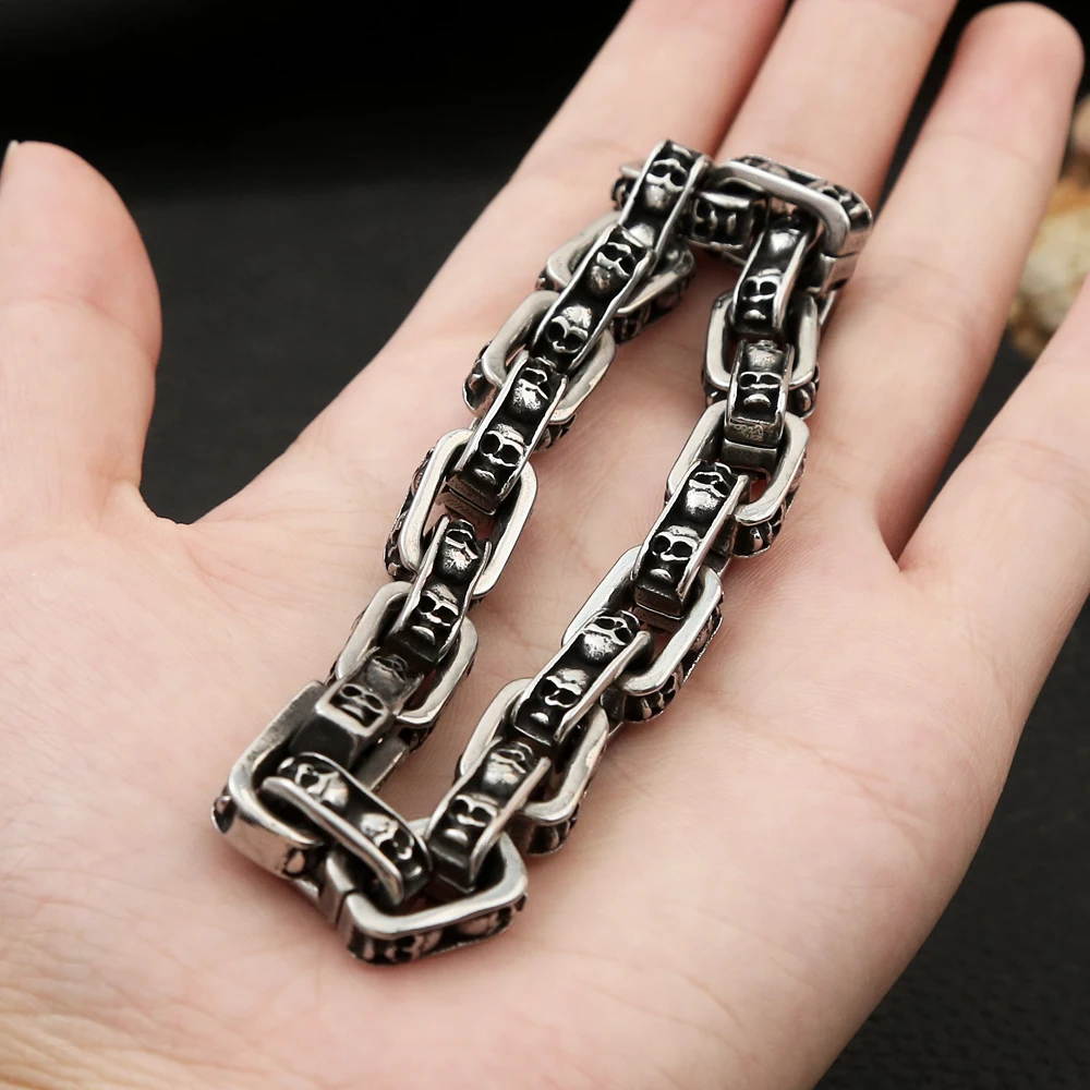 Gothic Punk Stainless Steel Skull Bracelet For Men Women Fashion Vintage Skull Charm Link Chain Brecelet Biker Jewelry Wholesale