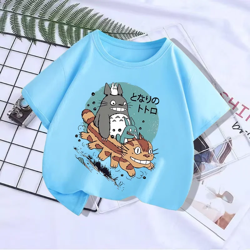 Totoro Cute T-shirts Boys Girls Comfortable Short Sleeve Cartoon Anime Pattern Printed T-Shirt Summer Fashion Clothes Party Gift