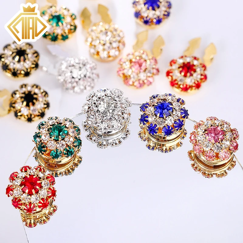 

QIAO 7 models Crystal Button Clips for Shirts Rhinestone Clips No Sew DIY Bling Accessories for Women Men Gift Set Fashion