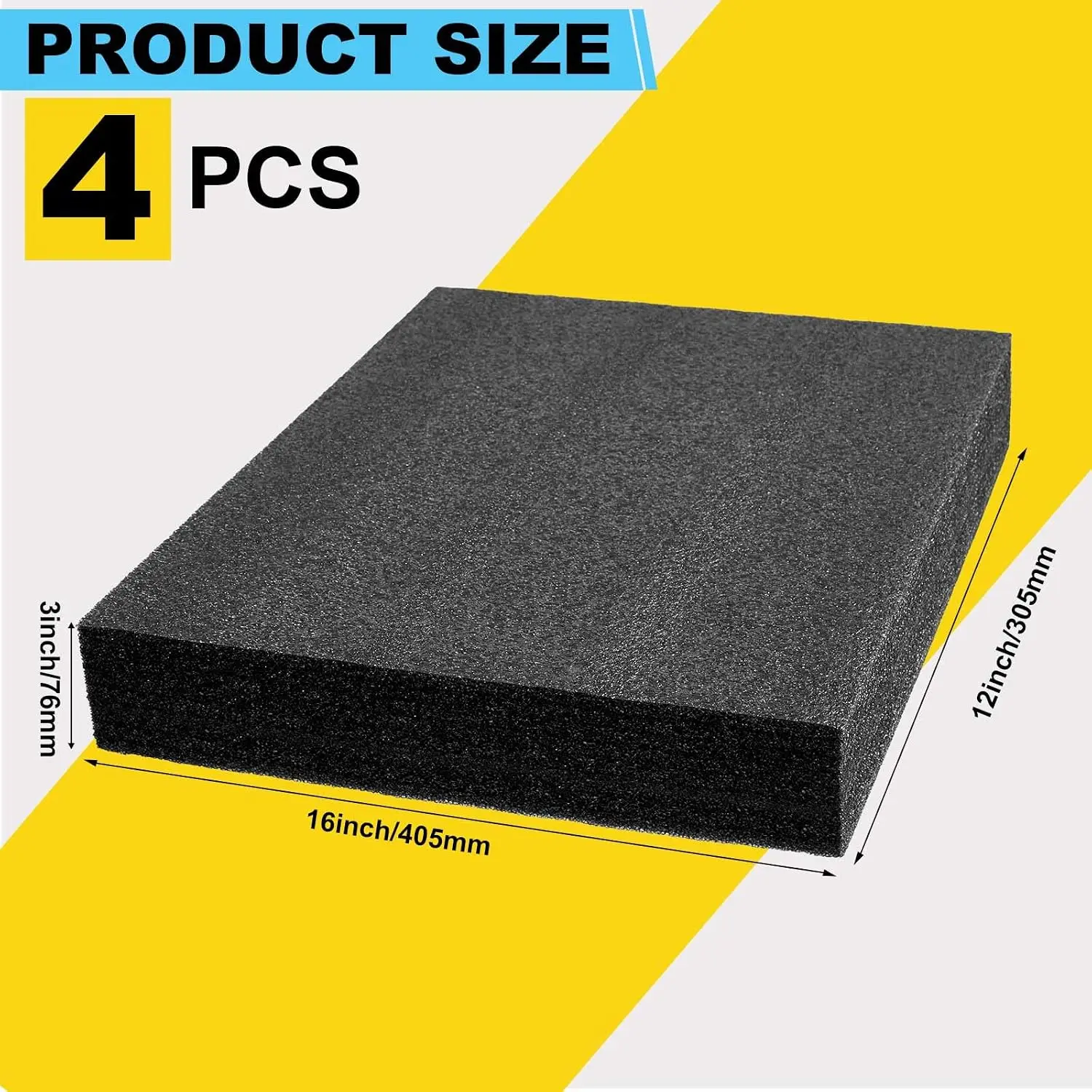 4 Pcs Customizable Polyethylene Foam Sheets 16x12x3" Black Thick Cuttable Foam Padding Inserts for Cases, Polyethylene Block Sheets for Packing Toolbox Storage and Craft Pad view 2