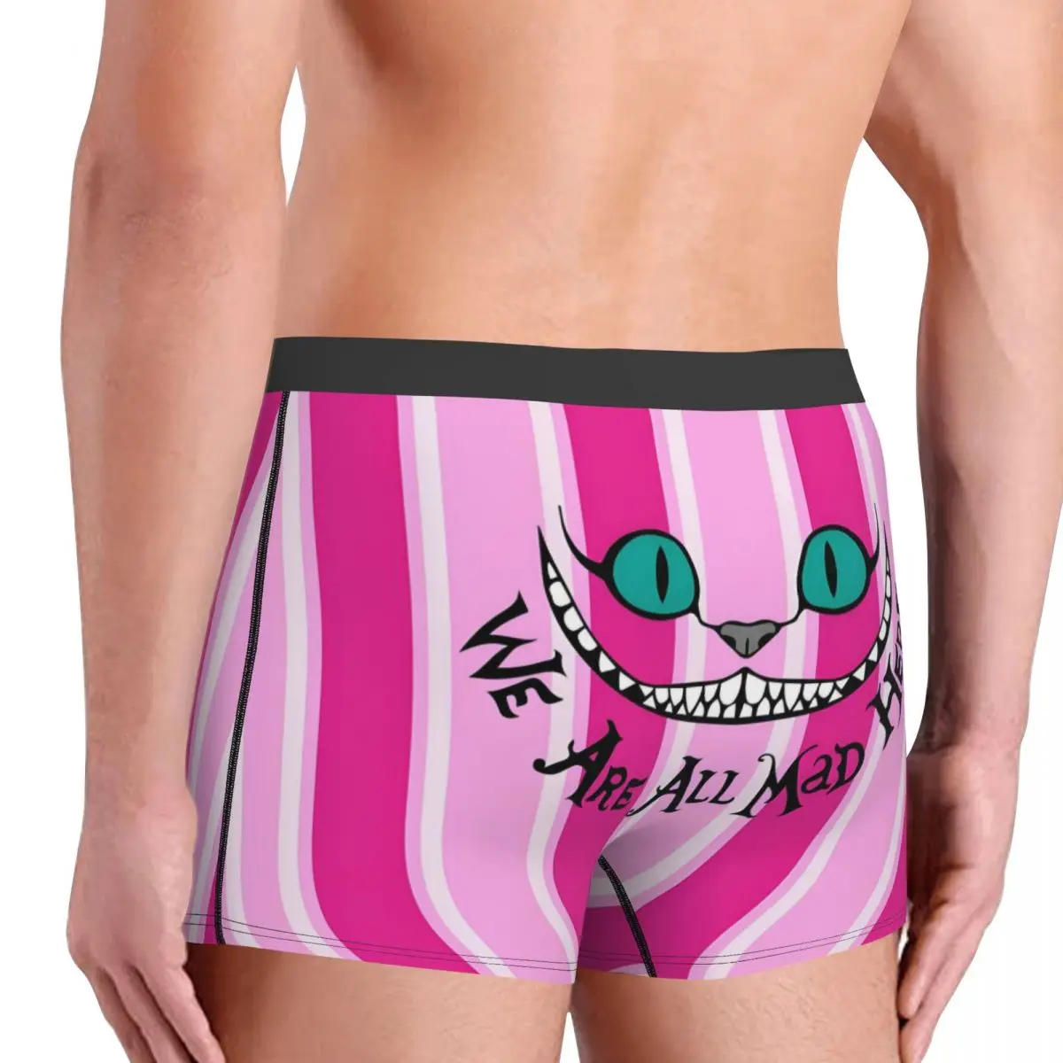مخصص شيشاير القط الملاكمين السراويل الرجال نحن جميعًا جنون هنا ابتسامة الكرتون ملخصات الملابس الداخلية الجدة السروال
