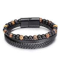 ZG Volcano Tiger Eye Beaded Bracelet Cowhide Rope Natural Stone Bracelet For Men Agate Bracelet Jewelry
