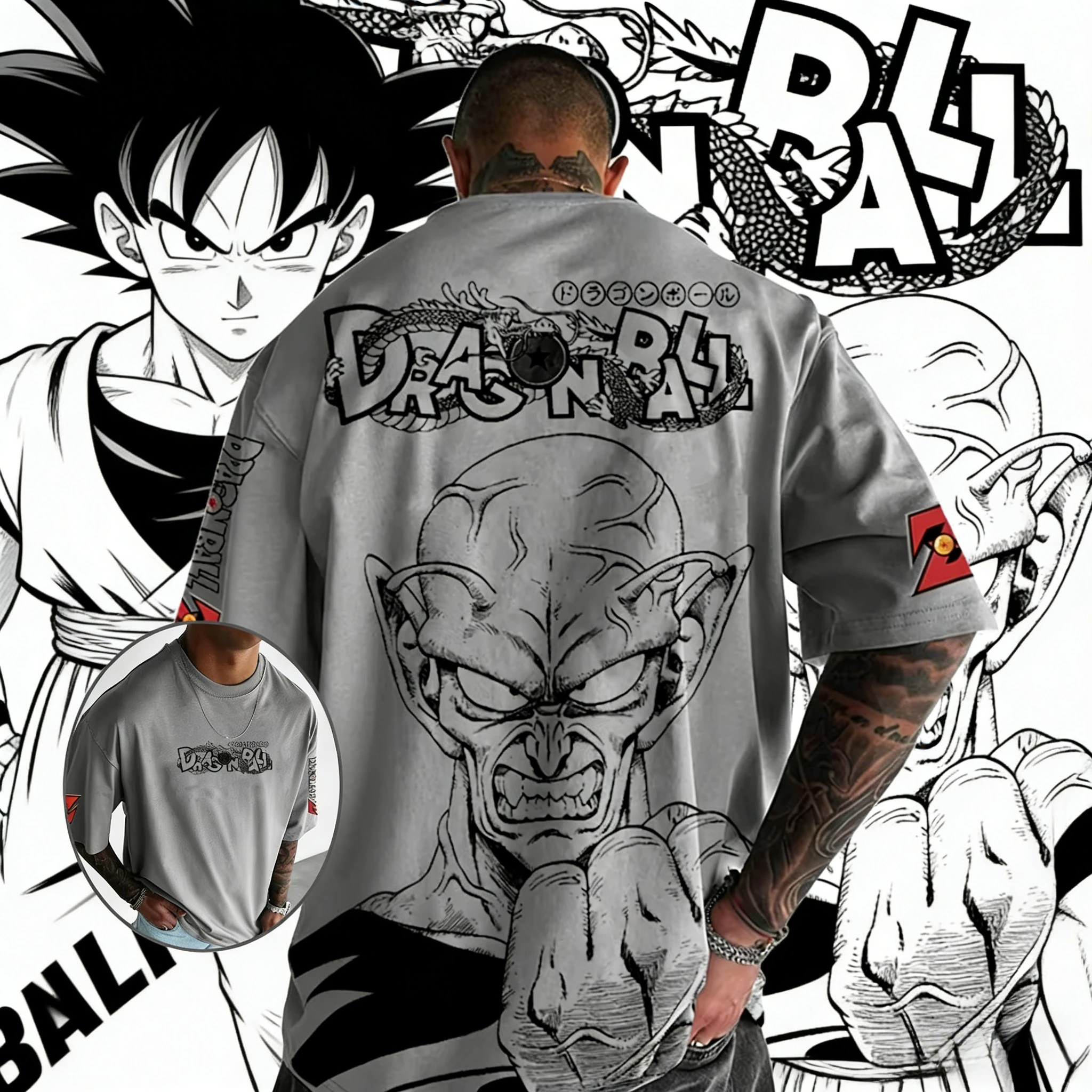 2026 Sommer Dragon Ball Retro Hochwertiges Baumwoll-T-Shirt, Piccolo Daimao Linienkunstdruck Übergroß Unisex für Männer, Frauen & Kinder