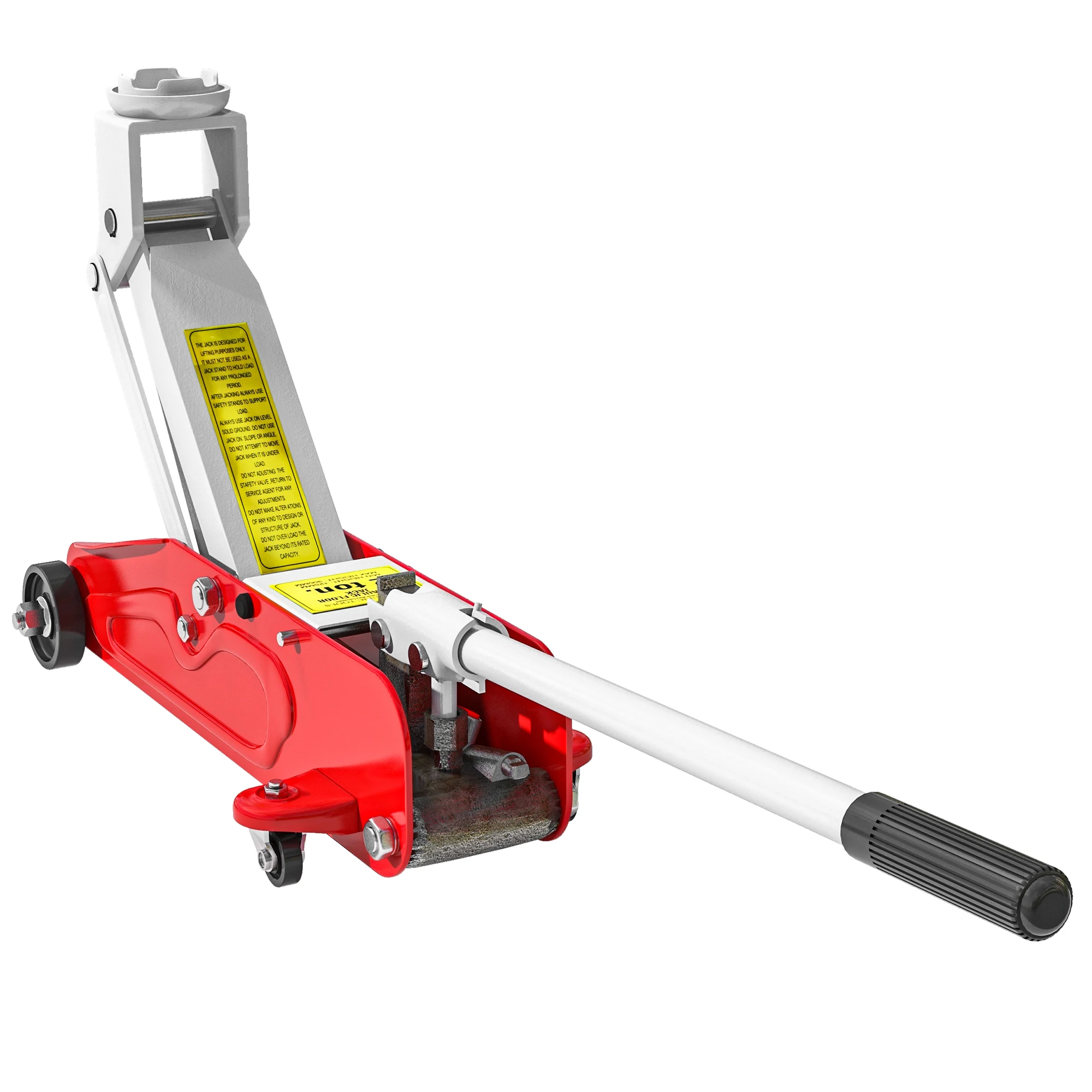 HOMCOM Gato Hidráulico de 2 Toneladas con Altura Ajustable 12-30 cm y 4 Ruedas para Apoyar Coches Rojo y Amarillo