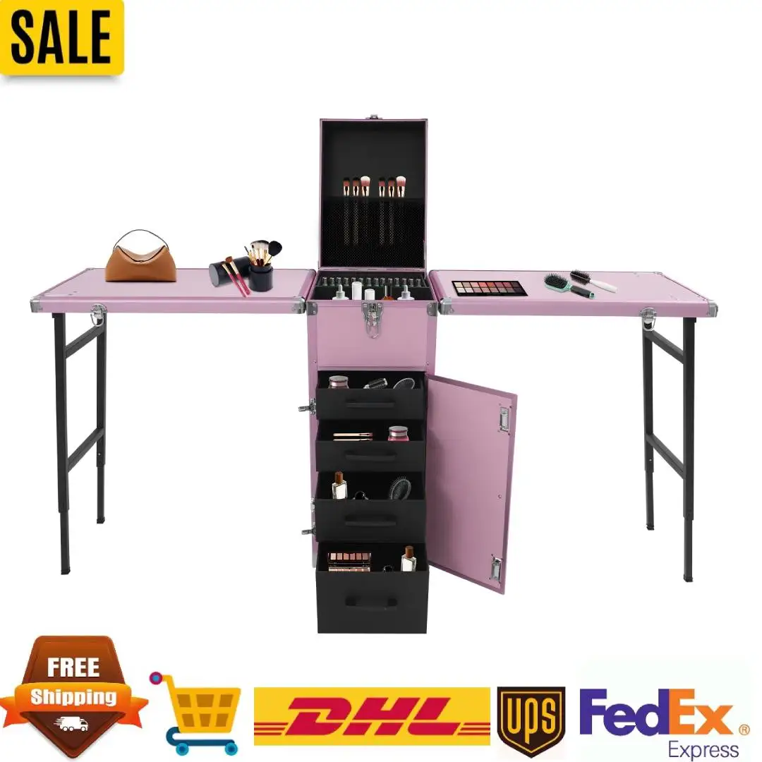 

Portable Nail Table Desk 220.46lbs Load Foldable Side Tables 4 Lockable Wheels Professional Rolling Manicure Table for Beauty