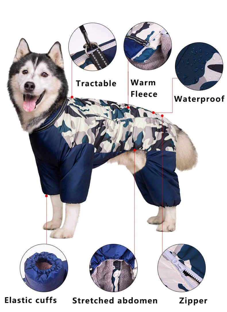 

Winter Warm Dog Jacket For Large Dogs Waterproof Big Dog Jumpsuit Clothes Labrador Doberman Coat Clothing For Medium Large Dogs