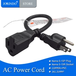 JORINDO Nema 5-15P male to 5-15R female UL certified 13A household plug AC power cord 16AWG power extension cable 1FT/2FT/3FT