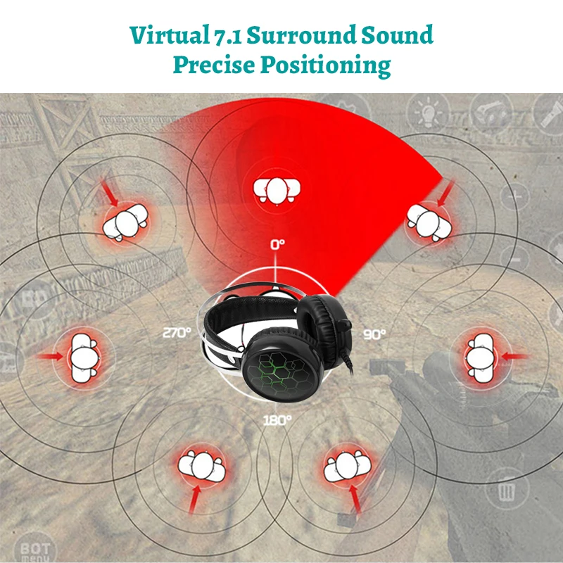 LED ضوء الألعاب سماعات مع الحد من الضوضاء ميكروفون ، ستيريو المحيطي سماعة ، سماعة لأجهزة الكمبيوتر ، الكمبيوتر ، كمبيوتر محمول ، PS4 ، 3.5 مللي متر