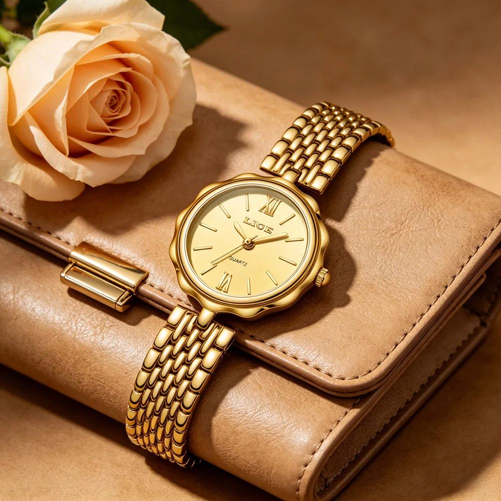 LIGE Top-Marke Damenuhr Mode Kleines Zifferblatt Golduhr Damen Luxus Legierungsarmband Quarz-Armbanduhren Geschenkuhr