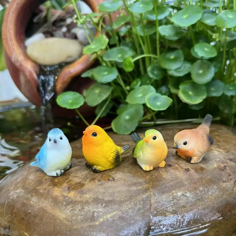 Miniature Birds 4X Bird Outdoor Statues Realistic Resin Sculpture Decorative Sparrow Figurine For Home Farmhouse Porch Yard Lawn