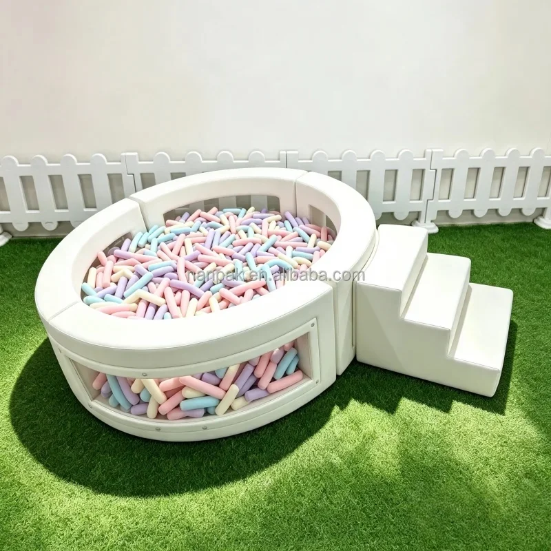 White Clear/transparent 5ft Soft Play Round Ball Pit with Steps, Indoor Ball Pool for Toddlers Equipment for Party Event Hire