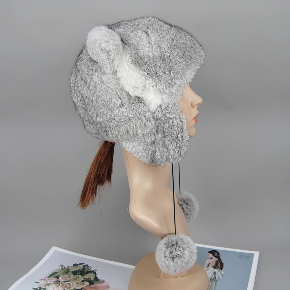 New Lady Winter Warm Real Rabbit Fur Hat berretto da neve cappelli invernali per le donne ragazze vera pelliccia Knit Skullies berretti cappello