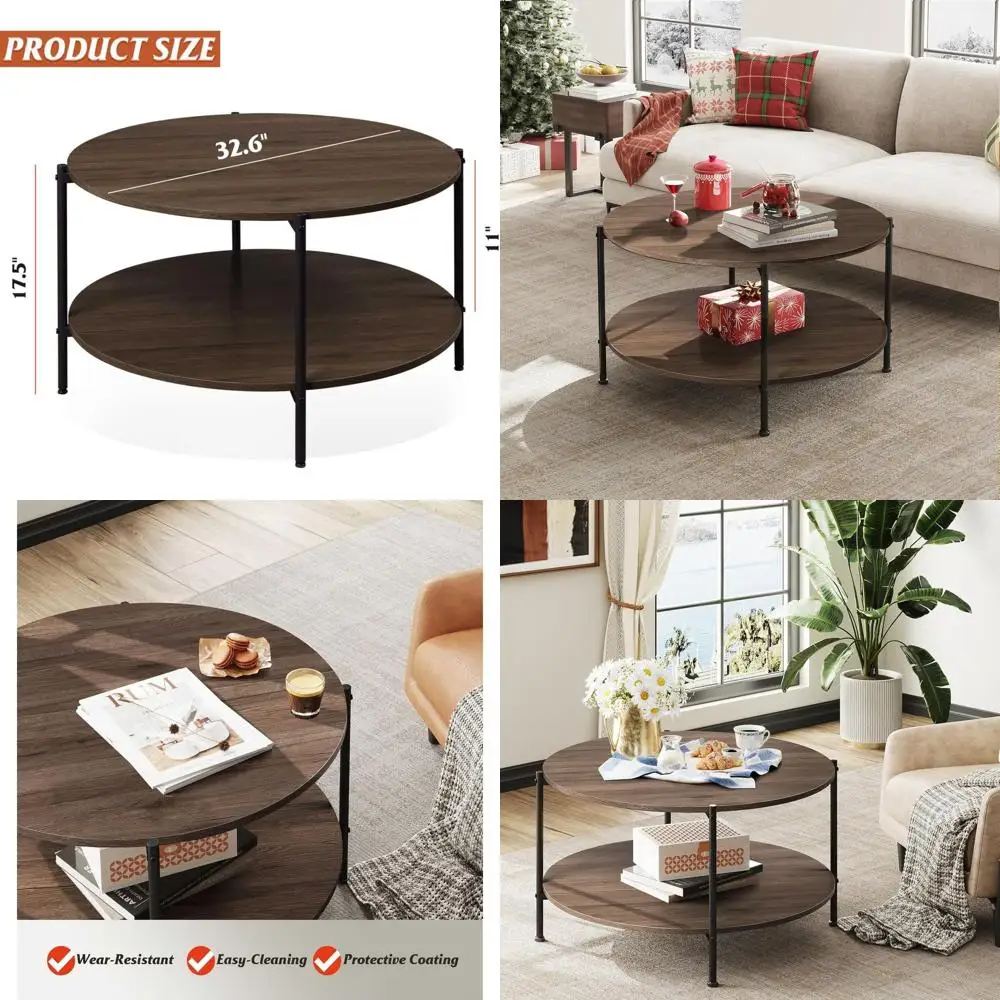 

Современный двухуровневый журнальный столик из орехового дерева 32.6 с открытой полкой для хранения для гостиной или домашнего офиса