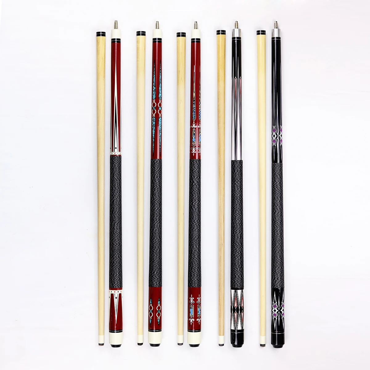 

Budget 1/2 Pool Cues Ramin Shaft Linen Wrap Grip Mixed Styles for Beginners Entry-Level Billiard Cues for Billiard Halls/Club