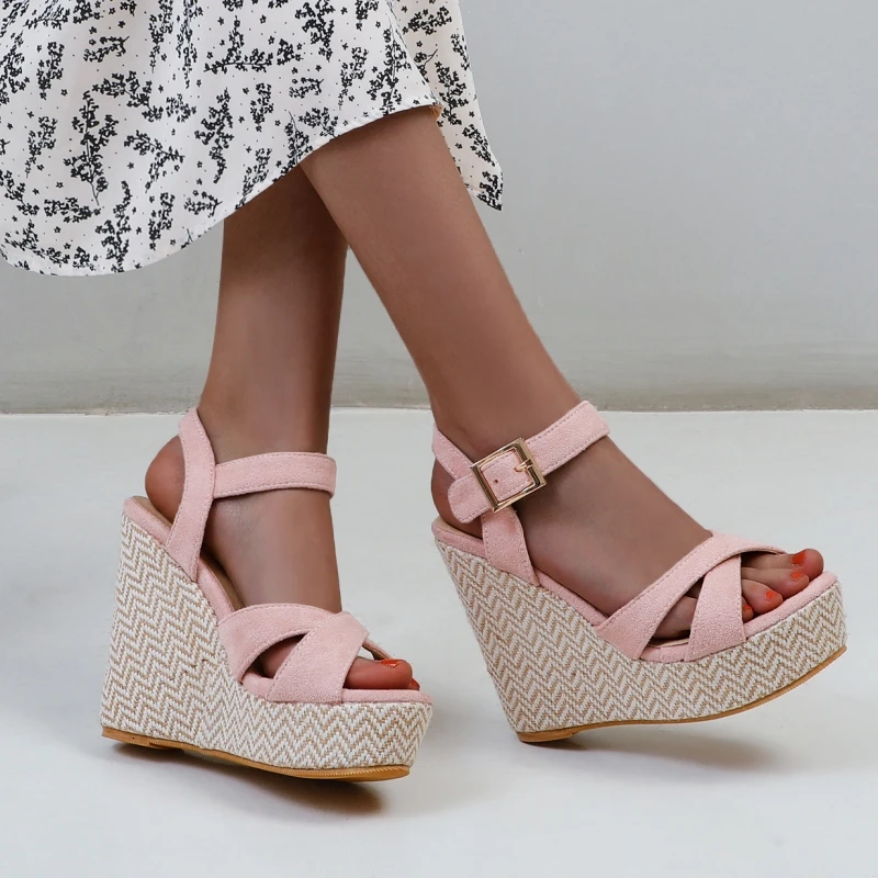 Wedges Sandals Women Summer 2026 Platform High Heels Gladiator Flip Flops Black Pink Knitted Party Shoes Female Large Size 45 view 5