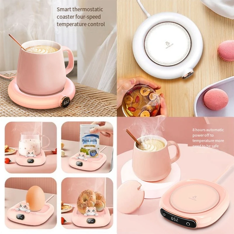 Cute Cats Smart Coffee Mug, Aquecedor de bebidas para leite, chá, água para mesa, casa, escritório, placa aquecedor de velas com 4 temp