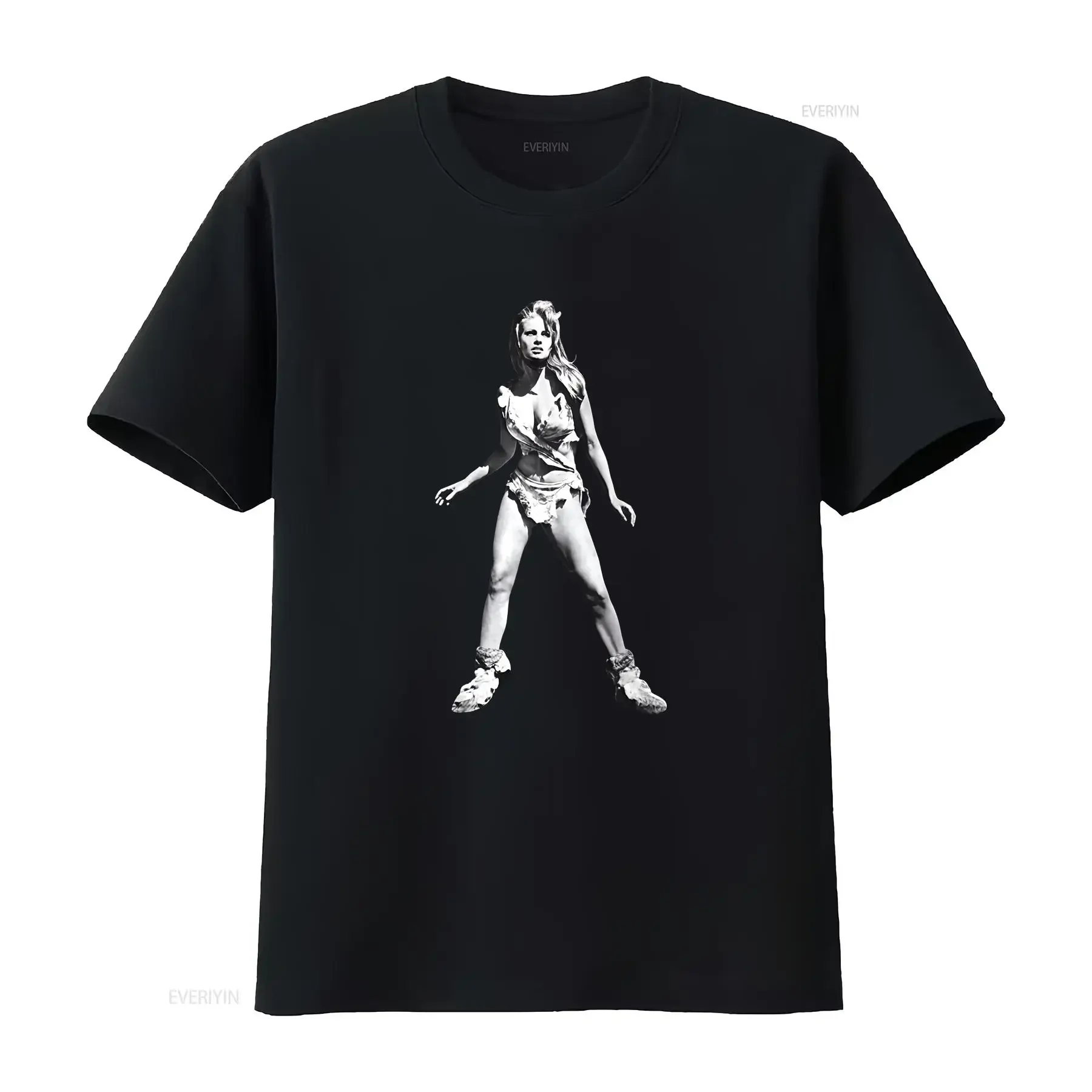 Raquel Welch One Million Years B C Camiseta de algodón 100% estampada a mano, estilo vintage, lavada, suave, ligeramente unisex, a la moda y elegante