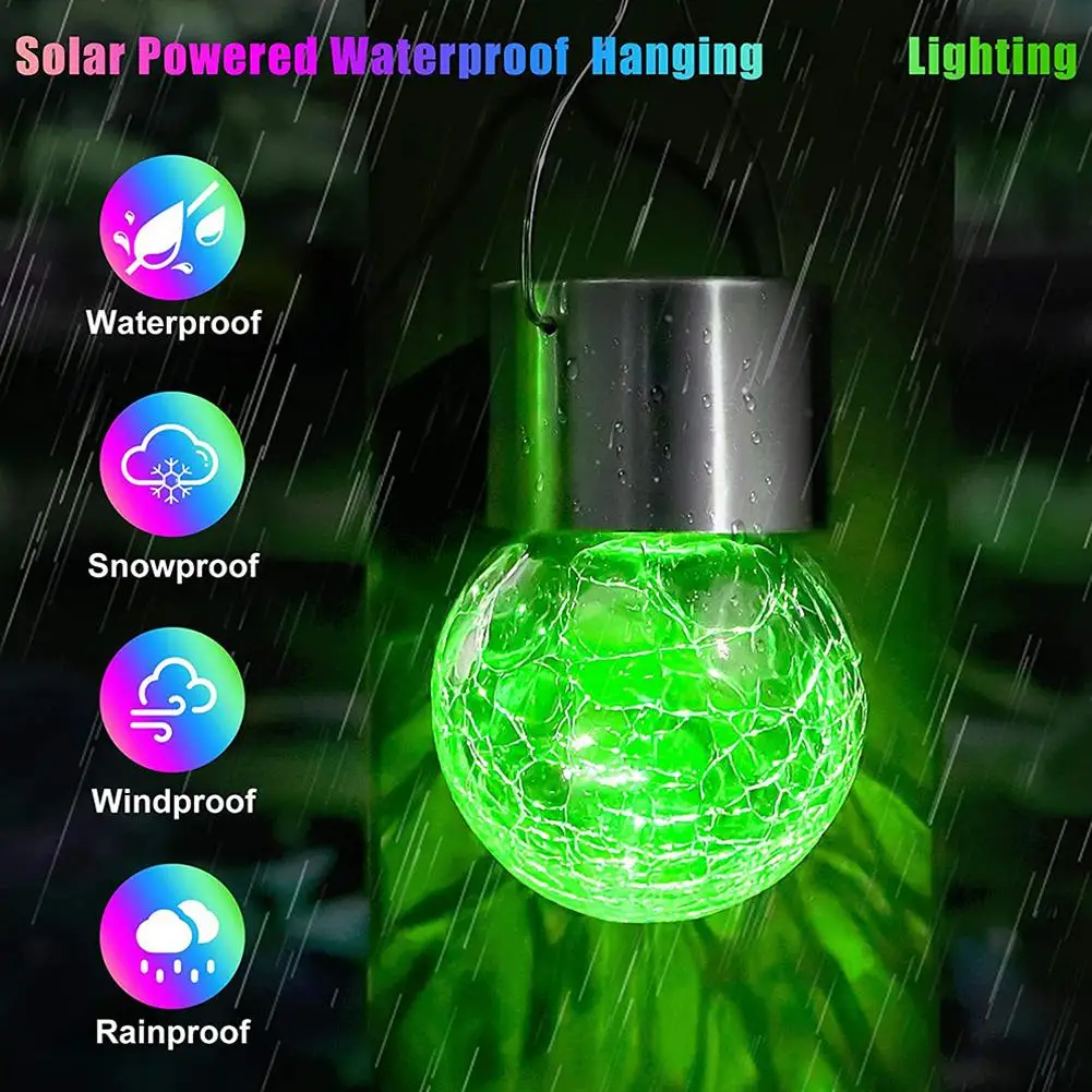 1Set Outdoor Solar Glass Ball Pendant Light Cracked Ball LED Rattan Ball Light Garden Light String Courtyard Decorative Lights