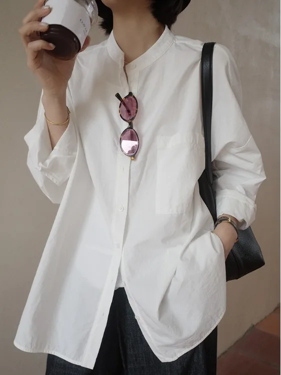 

Свободная повседневная белая рубашка с длинным рукавом для женщин, весна 2026, новая, простая, стройнящая, модная, для создания молодежного образа