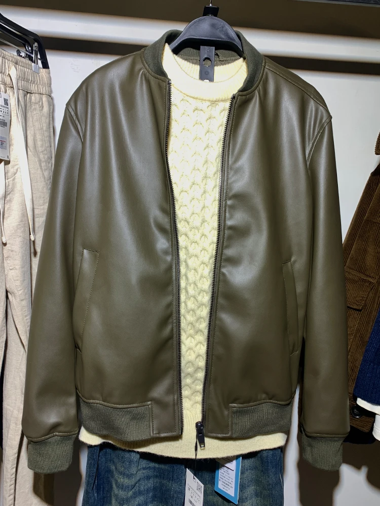 

Новая мужская куртка-бомбер из искусственной кожи, весенне-осенняя, модная, молодежная, повседневная, свободного кроя, на молнии