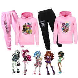 Monster High Kids Clothes Cartoon Doll Frankie Stein Cosplay Hoodies Pants Set Girls Spring Autumn Sweatshirts Long Sleeved Tops