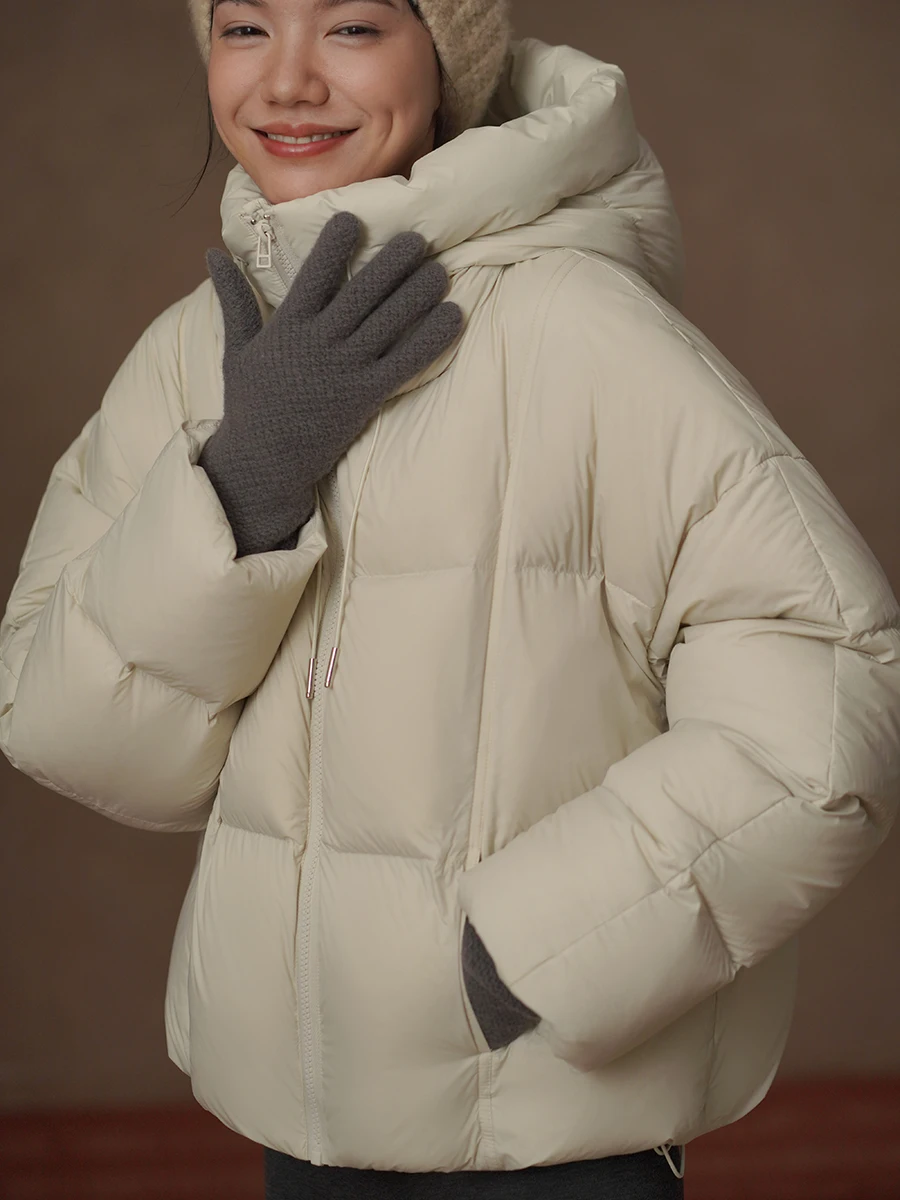 

Hacikis Soft Lightweight Windproof High Collar Hooded Durable New National Stand down Jaet Casual Straight Cut Long Sve