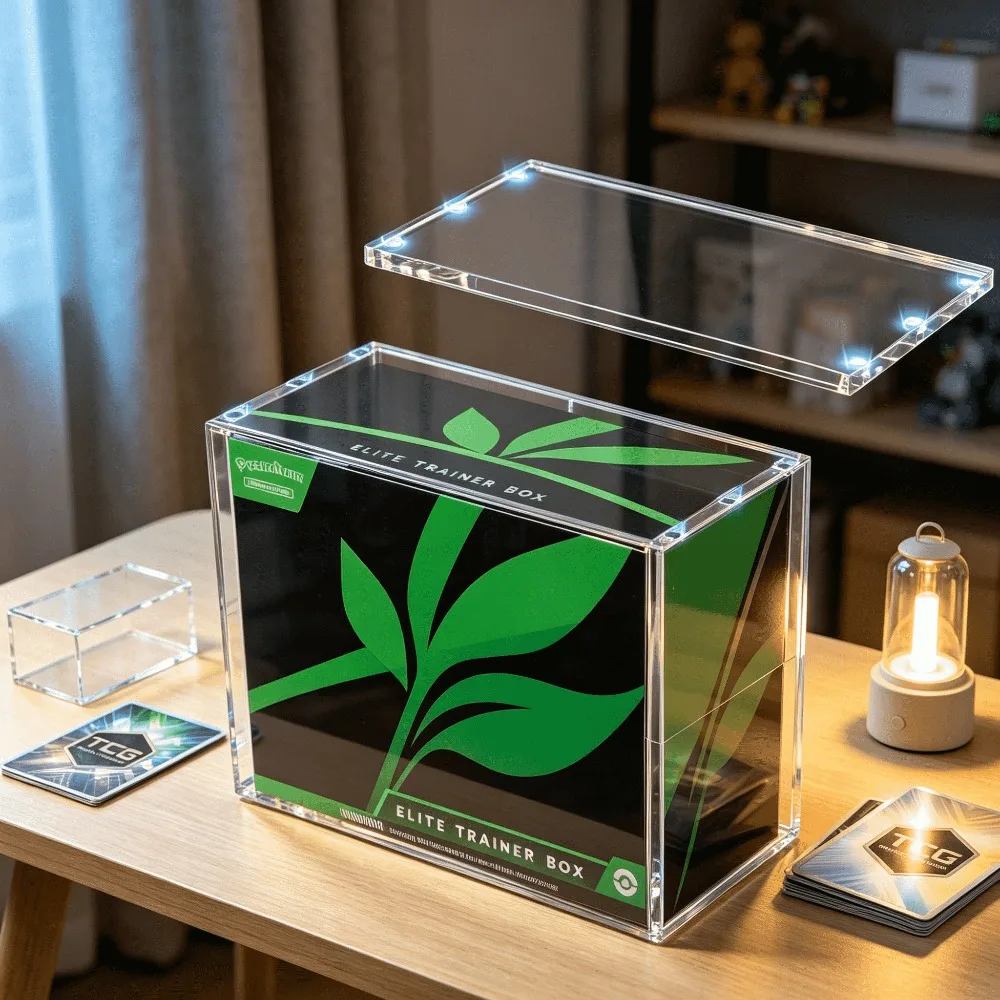 Trading Card Display Case Acrylic Protector, Elite Trainer Box Storage Holder with Magnetic Lid, Transparent Stackable Collection Organizer, Dustproof UV Resistant Showcase Box for Hobby Items