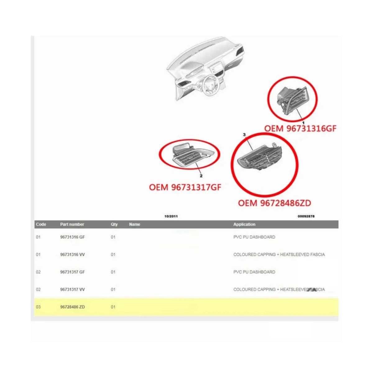 

Car Air Conditioning Outlet Vent for Peugeot 208 2008 Citroen C3 96731316ZD Left