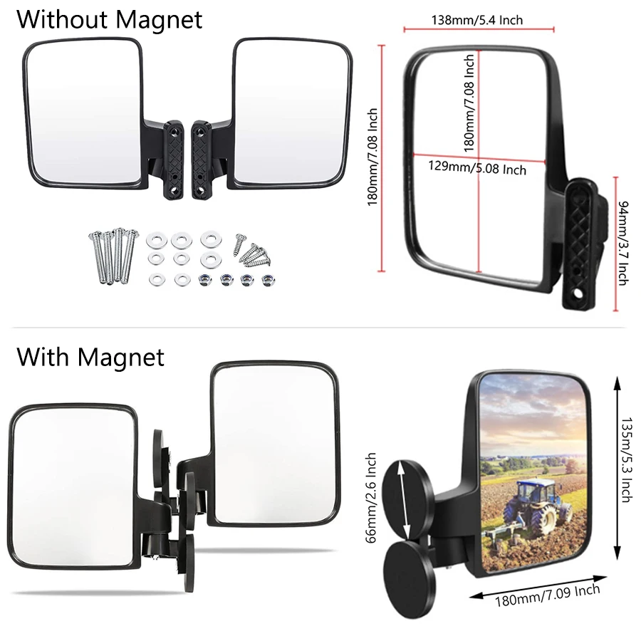 High Quality Adjustable Golf Cart Tractor Forklift Bulldozer Universal Magnetic Mounting Base Rear View Mirror