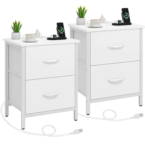 Vagusicc Nightstand Set of 2 with Charging Station Bedside Table with Power Outlet And USB Ports Coffee Table for Living Room