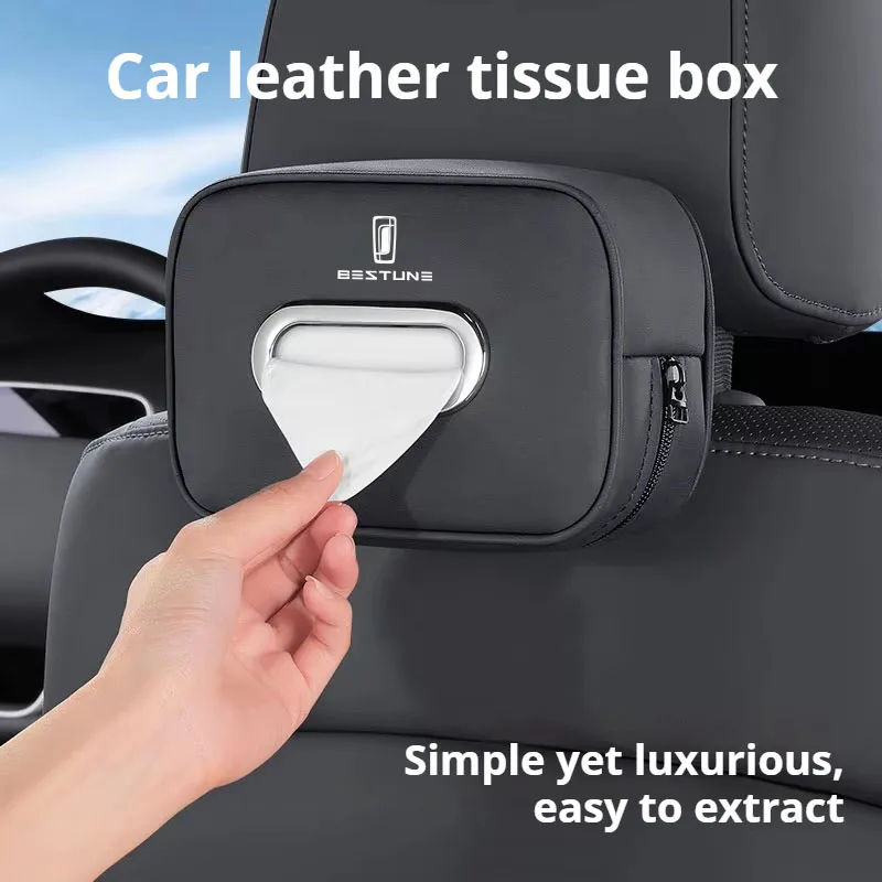 Suitable For Bestune B70 B70S T55 T77Pro T99 Car Leather Tissue Box Seat Rear Hanging Drawer Specialized Automotive Accessories