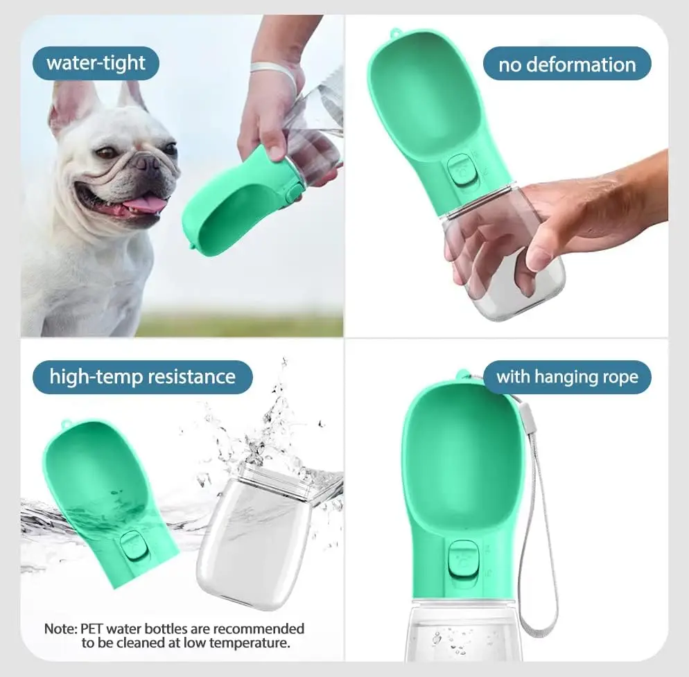 Botella de agua portátil para perros y gatos, cuencos a prueba de fugas para caminar al aire libre, suministros para cachorros y mascotas