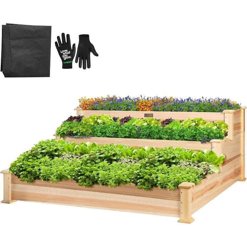 

Wooden Raised Garden Bed, Outdoor Wood Planter Kit for Plants, Herbs, and Vegetables for Garden, Patio, Balcony, Backyard