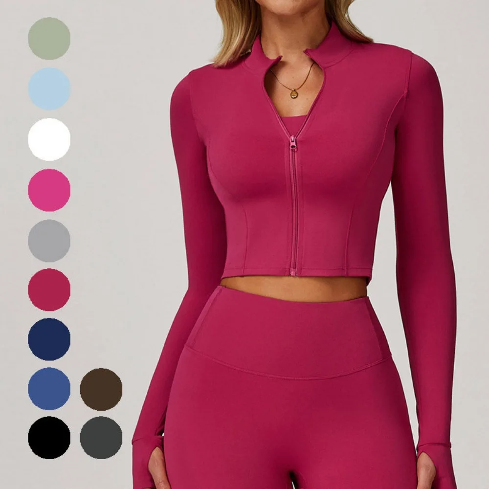 Women Zip Up Long Sleeve Yoga Jacket Slim Fit Quick Dry Running Sports Coat