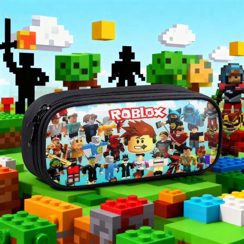 جديد ROBLOX طباعة طبقة واحدة حافظة أقلام البوليستر عمودي مربع حقيبة أدوات مكتبية مقلمة عصرية ذات سعة كبيرة