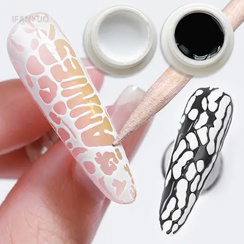 Spitze Loch Schwarz Weiß Nail Poke Kunst Kleber Blase Ozean Welle Muster Hohl Malerei Kunst Gel mit Primer Soak Off Lack UV LED