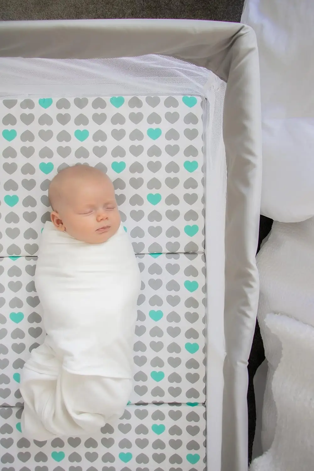 Portable Infant Bassinet with Padded Insert, Travel Bag, Safety Lock, Grey - Compact & Breathable Design