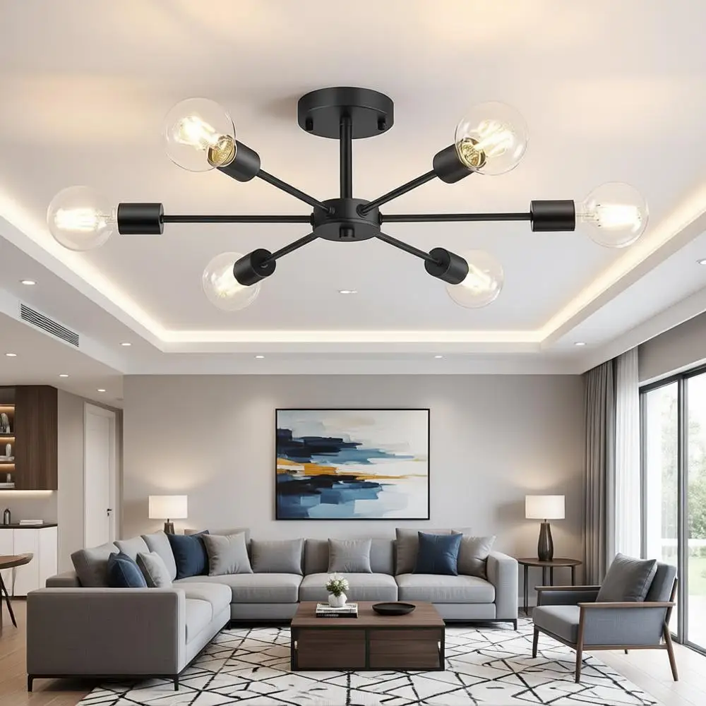 

Полувстраиваемый потолочный светильник на 6 ламп, матовый черный, с цоколем E26, подходит для кухни и столовой B