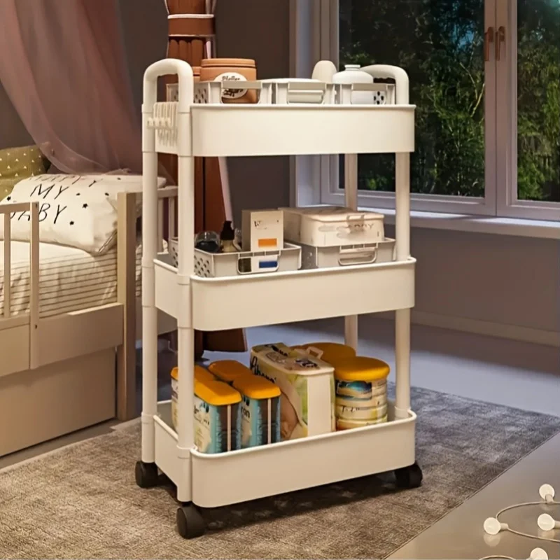 Chariot de rangement mobile à 3 niveaux avec roulettes – Étagère de rangement en plastique facile à 