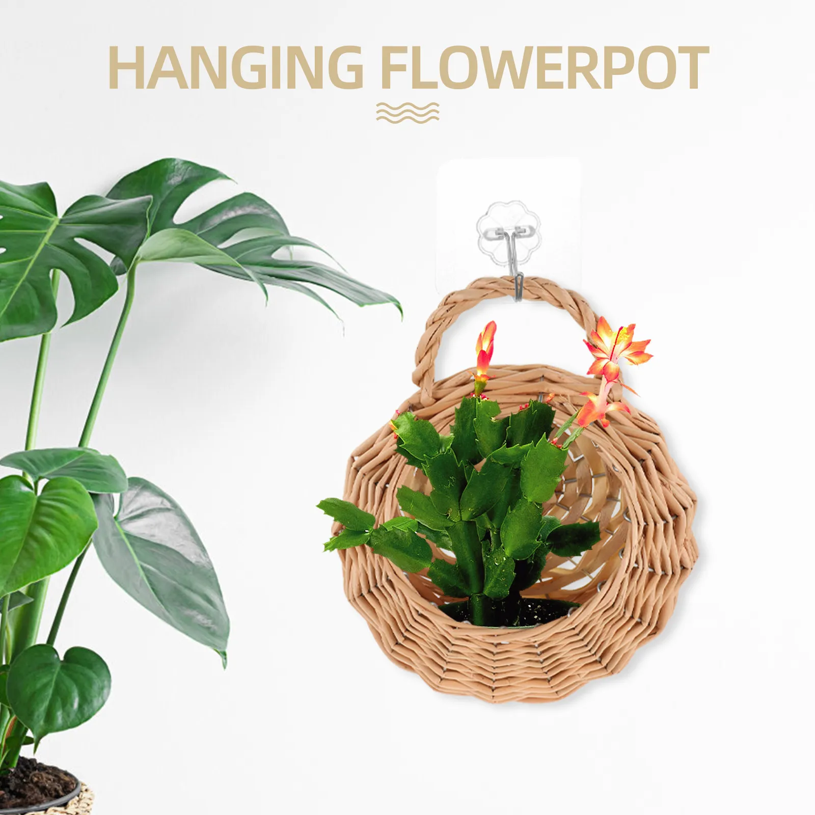 Hanging Woven Basket for Wall Decor Small Natural Wicker Flower Holder Kitchen Seasoning Storage Door Entry Organizer Home
