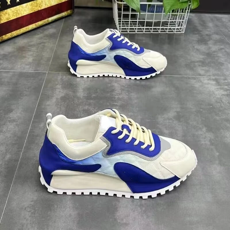 Men Sneakers Casual Fashion Mixed Colors Microfiber Leather Mesh Breathable Increased Internal Cover Bottom Platform Board Shoes