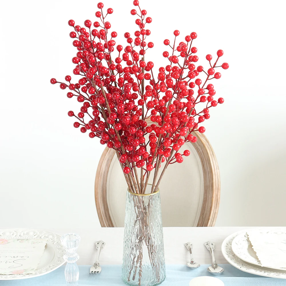 Artificial Red Berry Bouquet Christmas Decoration Fake Flower for Home Decor Xmas Tree Navidad New Year 2023 Ornaments Accessory