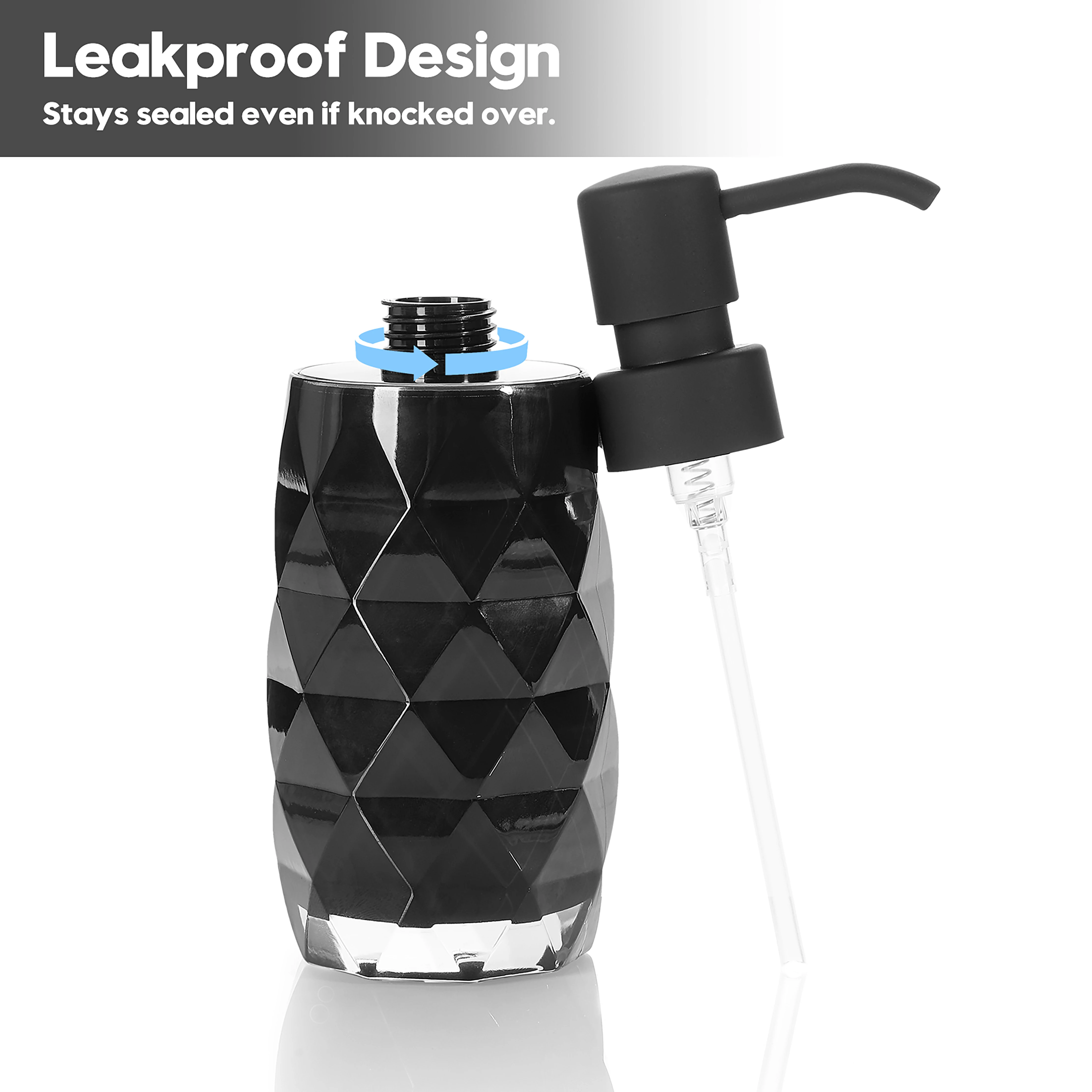 Refillable Black Geometric Soap Dispenser Pump Liquid Hand Soap Lotion Dispenser Bottle for Bathroom Kitchen Countertop