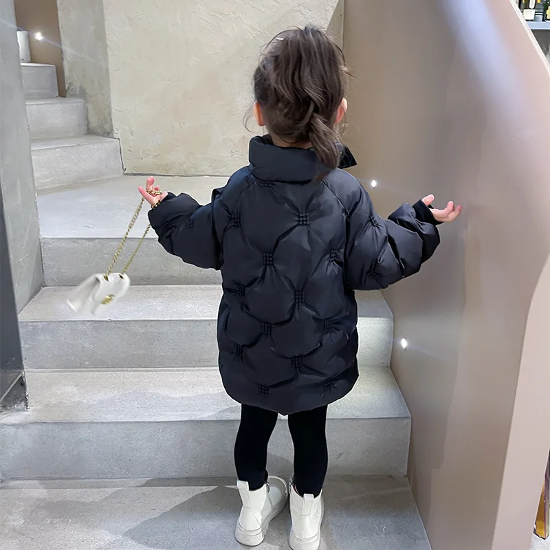 ملابس قطنية للفتيات لشتاء 2025 ملابس كورية غربية سوداء جديدة، ملابس شتوية سميكة للأطفال سترة قطنية #4