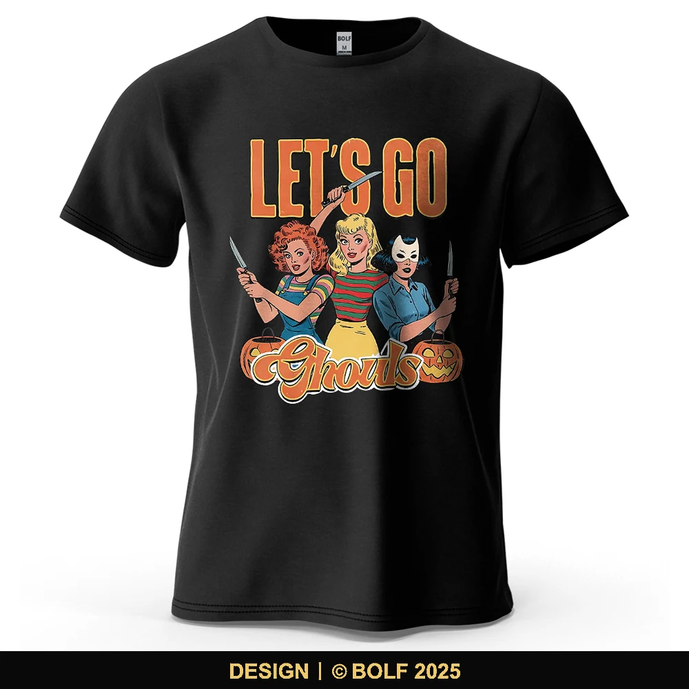 Let's Go Ghouls Bedrucktes Herren-T-Shirt aus 100 % Baumwolle, übergroß, coole Halloween-Grafik-T-Shirts für Damen, Tops, T-Shirts, Streetwear