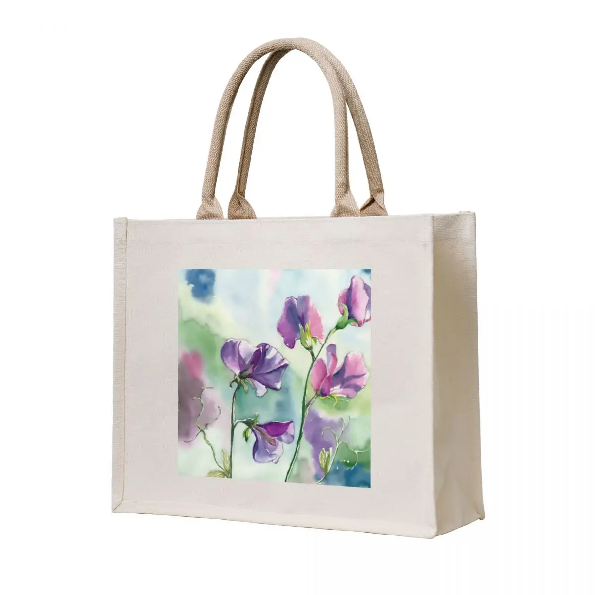

Sweet Pea Watercolour Painting Tote Bag foldable reusable bag Woman shopper bag hand ladies