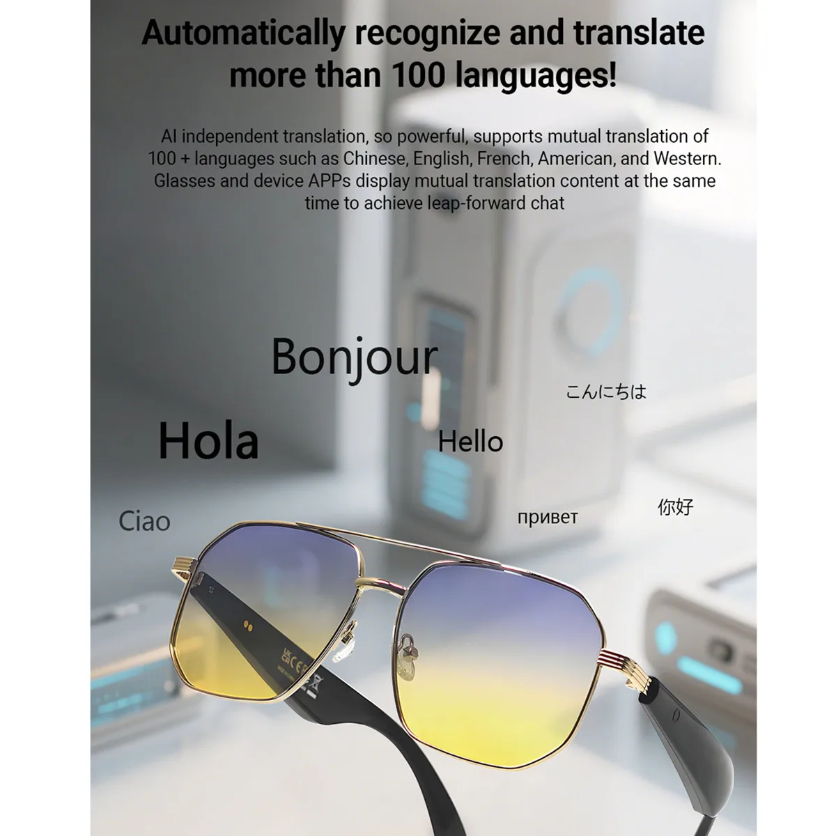Bluetooth Smart Glasses Translate Language Remote Camera Play Songs Answer Call Smart Glasses with Artificial Intelligence