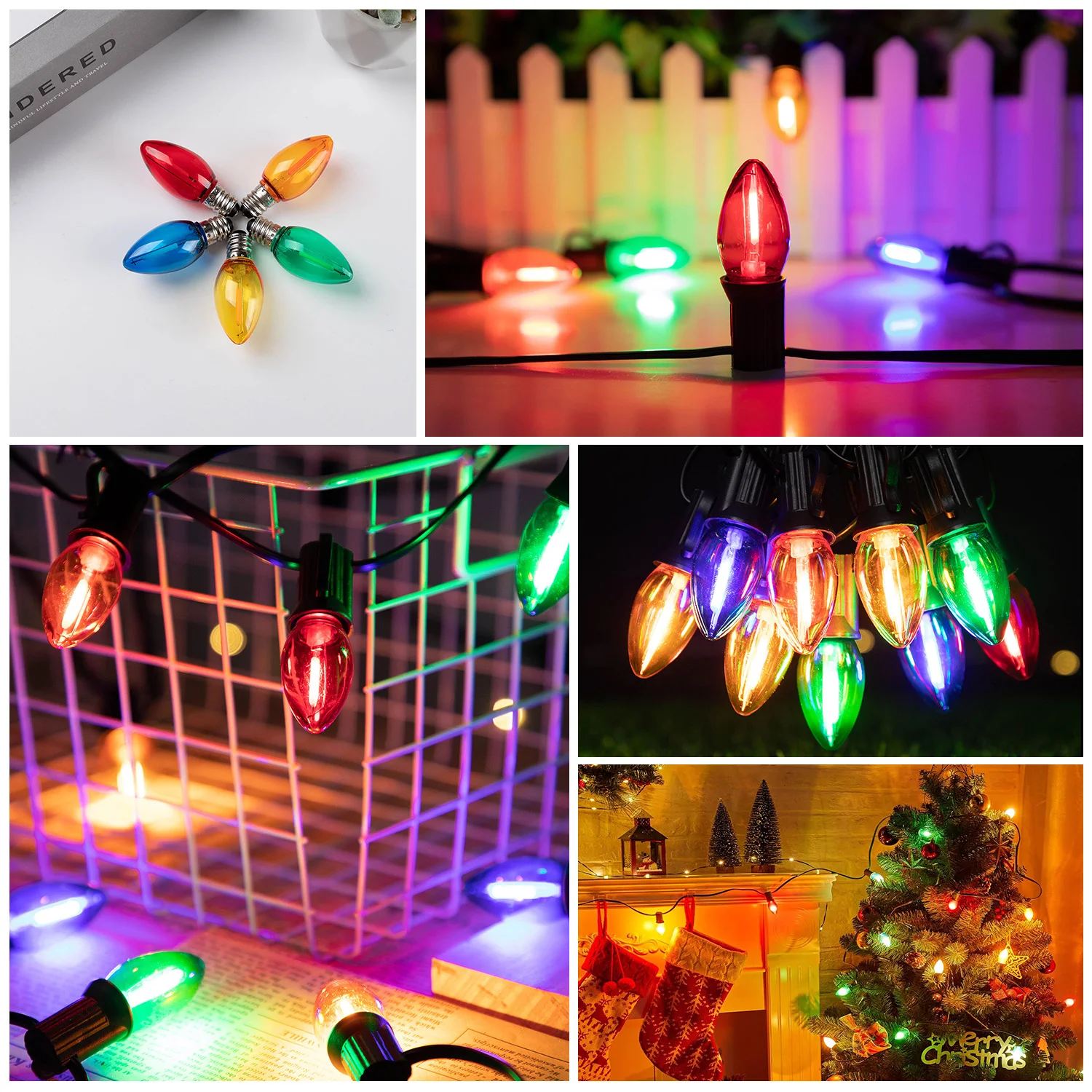 10PCS C7 Candle Light Bulbs Multicolor Led Plastic Candle Bulb E12 Candelabra Base 1w Shatterproof RGB Color Replacement Lamps
